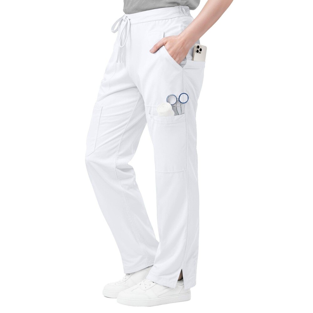NY Threads Womens Scrub Pants Large White Relaxed Fit Mid Rise 5 Pocket